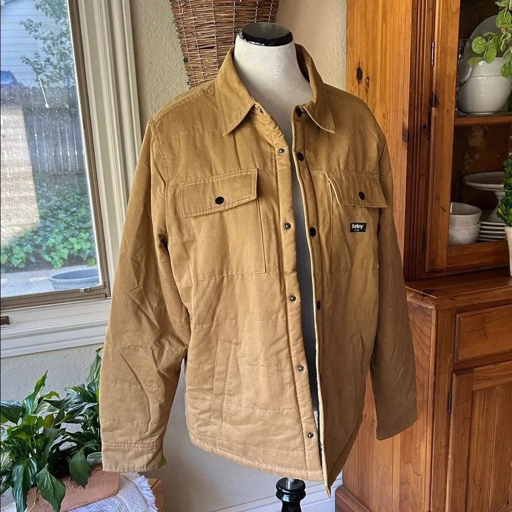 Hurly Fleeced Lined Snap Button Men’s Brown Tan Work Jacket